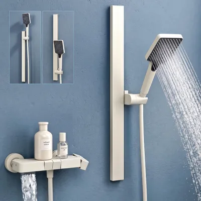 Produktbild von doporro Duschsystem mit Duscharmatur Duschgarnitur mit Regendusche und3 Strahlarten Duschkopf Dusche komplett Höhenverstellbar Cremeweiß Duschsystem10