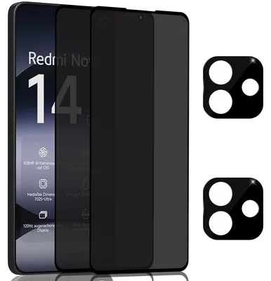 Obrázok produktu pre 2-balenie Xiaomi Redmi Note 14 Ochranné sklo na displej Privacy & 2-balenie ochrana objektívu - Tvrdené sklo 9H - Super kvalita 3D