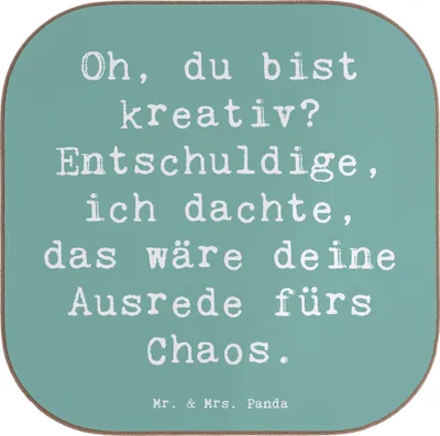 Produktbild von Mr. & Mrs. Panda Getränkeuntersetzer Spruch Kreatives Chaos - Meeresbrise - Geschenk, Leidenschaft, Inspiration, gläseruntersetzer, charmant, Motivation, Stimmung, Gefühl