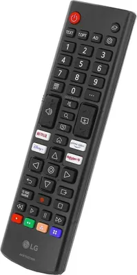 A black LG television remote control is shown against a white background.