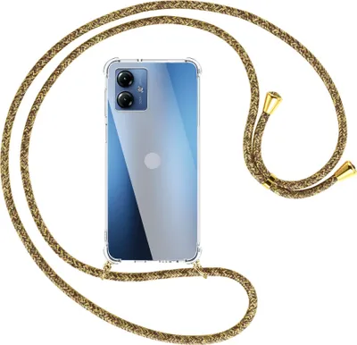 Produktbild von Handykette Backcover-Schutzhülle mit Band (Metall goldfarben) für Motorola Moto G14 (PAYF0010IN, 6.5'') - braun+beige
