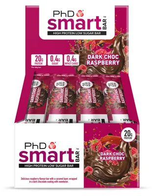 Produktbild von PhD Smart Bar (12x64g) Dark Choc Raspberry - Riegel - Protein-Riegel