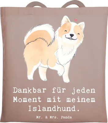 Produktbild von Mr. & Mrs. Panda Tote Bag Islandhund Moment - Braun Pastell - Geschenk, Shopping Tasche, Beutel, Jutebeutel, Einkaufstasche, Schultasche, Isländischer Schäferhund
