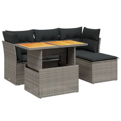 Produktbild von vidaXL 6-tlg. Garten-Sofagarnitur mit Kissen Grau Poly Rattan