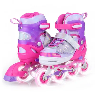 Immagine prodotto di Pattini in linea COSTWAY Schmetterling, pattini in linea per bambini regolabili in 4 misure, pattini in linea per bambini con LED, taglie 34-37, pattini in linea per uso interno ed esterno