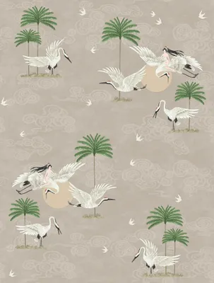 Obrázek produktu pro Walls4You Tapeta žurawi taupe - 640342 - 53 cm x 10 m