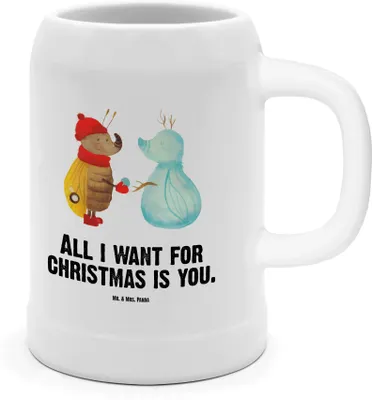 Produktbild von Mr. & Mrs. Panda Krug Nachtfalter Schneemann - Weiß - Geschenk, Winter, Schnee, Bierbecher, Humpen, Weihnachten, Weihnachtsgruß, Steinkrug, Seidel, Bier