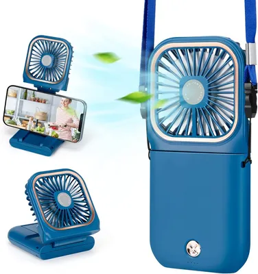 Produktbild von Tragbarer Mini-USB-Tischventilator mit Handyhalterung, wiederaufladbar mit Powerbank, 3 Geschwindigkeitsstufen, faltbar, ideal für Büro, Küche, Haushalt, Outdoor und Reisen.