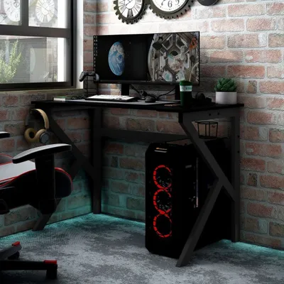 Immagine prodotto di vidaXL Scrivania da gioco con telaio K nero e rosso 110x60x75 cm - Scrivania da gioco - Scrivania da gioco - Tavolo da gioco - Tavoli da gioco
