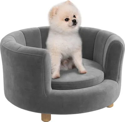 Produktbild von PawHut Hundesofa Hundecouch, Haustiersofa mit Rückenlehne Holzbeine, Grau