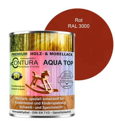 Produktbild von Contura 750ml. Möbellack Lack für Kinderspielzeug Buntlack DIN EN71/3 Buntlack Holzlack - RAL 3000 Rot