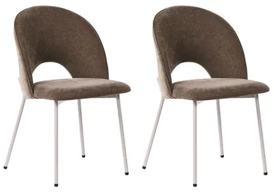 Produktbild von BELIANI Esszimmerstuhl 2er Set Hellbraun Chenille mit Beigen Metallbeinen Retro Glamourös Wohnzimmer Esszimmer Wohnküche