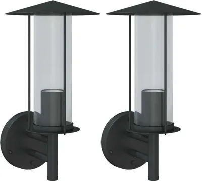 Produktbild von vidaXL Außenwandleuchten 2 Stk. Schwarz Edelstahl