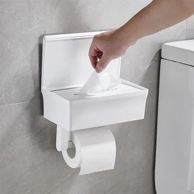 Produktbild von Ibenzoa® Weißer Toilettenpapierhalter mit integrierter Feuchttücherbox (23×14×8 cm), Multifunktions-Ablage, robustes Kunststoff, selbstklebend/verschraubt (14×9,5 cm)