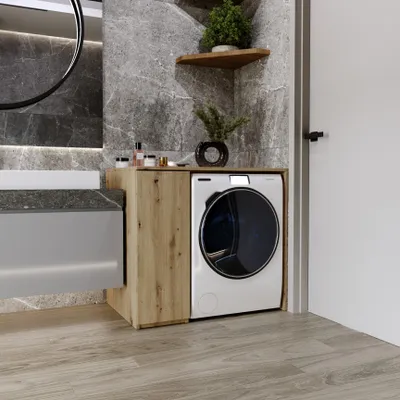 Image de MRBLS_HOME Meuble pour machine à laver 96X88,5X62 Meuble pour machine à laver Minimaliste Meuble pour machine à laver ou sèche-linge (Artisan)