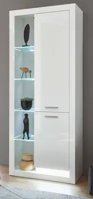 Produktbild von Vitrine "Ladis" in weiß Hochglanz Vitrinenschrank 80 x 195 cm