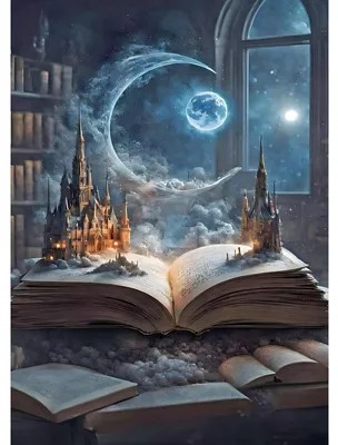 Diamantgemälde-Set Schloss & Buch, 5D DIY, 30,5x40,6 cm