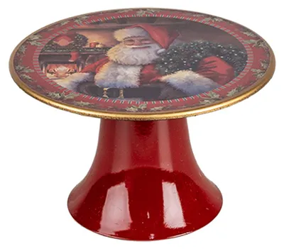 Immagine prodotto di Piatto per torta Clayre & Eef su piede Ø 16x10 cm in plastica rossa Babbo Natale