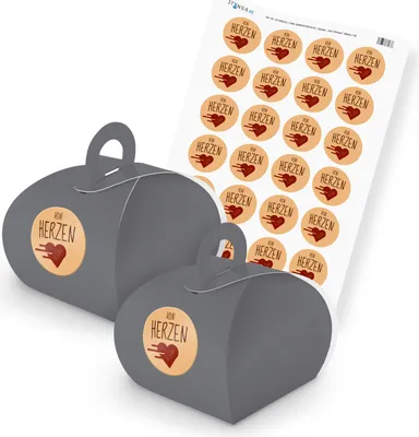 Produktbild von itenga SET von HERZEN (Motiv 14) 24x Geschenkschachtel mit Griff grau + Stickerb