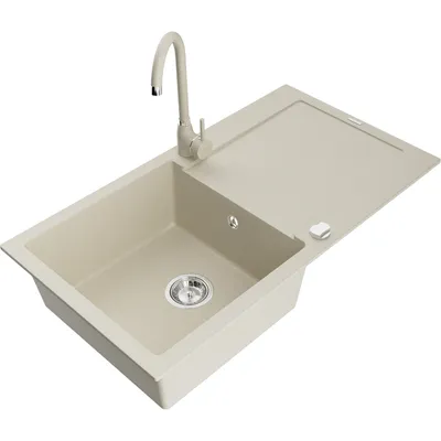 Produktbild von Mexen Leo 1 Becken-Granitspüle mit Abtropffläche und Mischbatterie Telma, Beige - 6501-69-670200-69