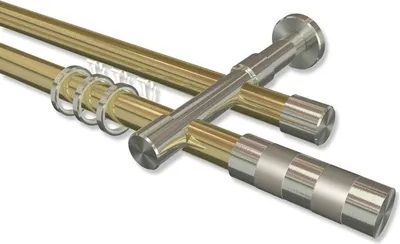 Produktbild von Interdeco Rundrohr-Innenlaufstange, Gardinenstange (Kombination) Messing-Optik / Edelstahl-Optik Modell Prestige Mavell, 20 mm Ø 2-läufig, 400 cm (geteilt)