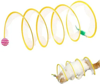 Produktbild von Katzen-Tunnel – 20 x 50 cm – Mit Glocke – Spiralform – Tunnel – Schlaufe – Katzen-Tunnel – Spieltunnel für Katzen – Katzenspielzeug – Spieltunnel für Tiere – Zusammenklappbar – Geeignet für Katzen, Kaninchen, Welpen und kleine Tiere