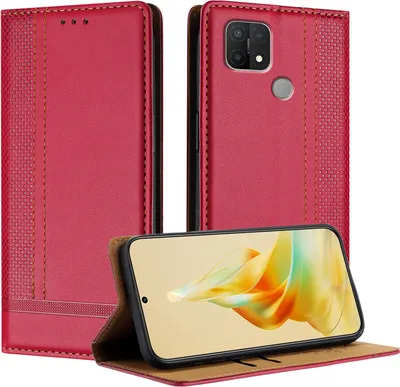 Produktbild von Handyhülle für OPPO A15 Leder Flip Klappbare Schutzhülle mit Standfunktion Rot