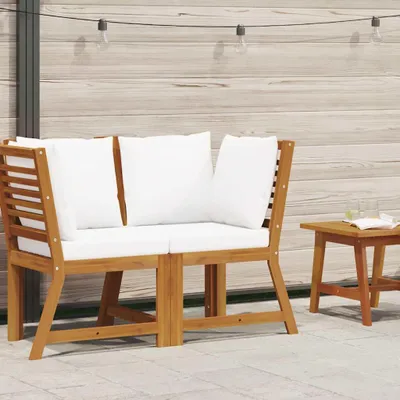 Image de vidaXL Canapé d'angle modulaire avec coussins blanc crème Acacia massif