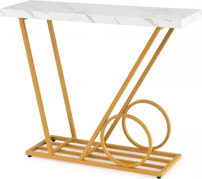 Zdjęcie produktu dla Stolik konsolowy 100 cm, wygląd marmuru, biały, metalowa rama
