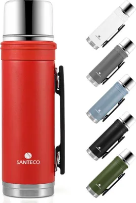 Produktbild von Unyqoos® Thermoskanne 1 l – vakuumisolierte Thermoflasche mit Trinkbecher & Tragegriff, Edelstahl 18/10 innen/18/8 außen, auslaufsicher, 12 h warm/24 h kalt, BPA-frei