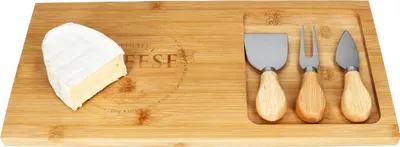 Produktbild von Käsebrett Set Bambus mit 3 Messern Servierplatte Geschenkidee