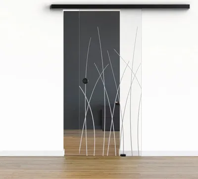 Produktbild von Pertura Glasschiebetür Komplettset Glera Reeds 01 900x2175 mm Rechts inkl. Beschlag Selir Aluminium schwarz,Griffmuschel