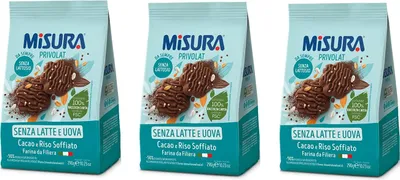 Produktbild von 3x Misura Privolat Cacao e Riso Soffiato Kekse mit Puffreis und Kakao ohne Milch und Eier 290g biscuits