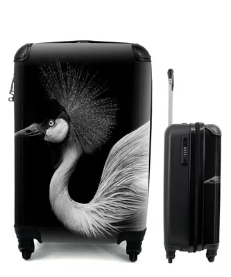 Produktbild von MuchoWow® Koffer Handgepäck Trolley Rollkoffer Kleine Reisekoffer mit 4 Rollen - Kranich - Schwarz - Weiß - Vogel - Tiere - Cabin Size < 55x40x23 cm & 55x40x20 cm - Fotokoffer - Kabinenkoffer - Boardgepäck - Reise-Box - Reisekoffer - Reisegepäck - Koffer mit Bild - Trolley für Kinder