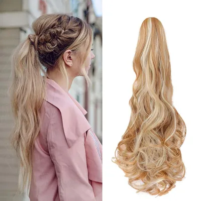 Obrázok produktu pre Clip-in predlžovanie vlasov, drdol, 45 cm, vlnité, kučeravé, syntetické vlasy, odolné voči teplu, tmavohnedé a svetlohnedé, 140 g