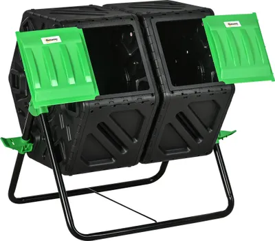 Image de Composteur de jardin - Composteur rotatif - Double chambre - 130 litres - Métal - 67 x 60 x 77 cm - Noir