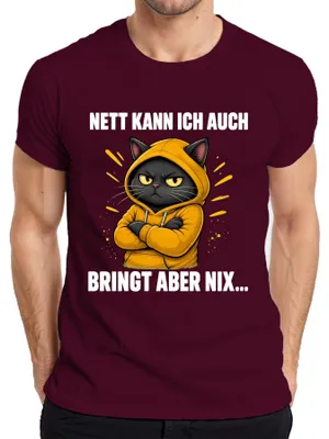 Productafbeelding van Nett, maar kan ook sarcastisch zijn. Heren T-shirt met opdruk, bordeauxrood, maat M