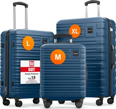 Produktbild von TRAVELY Premium Koffer Set: 77cm, 67cm & 55cm Handgepäck Koffer in einem Set, sehr robuste Reisekoffer mit sanften Rollen & TSA Schloss, Reisekoffer, Koffer & Trolleys