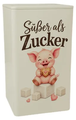 Produktbild von Dose 900ml Süßer als Zucker - Teedose mit Schweinchenmotiv Mit Spruch: Süßer