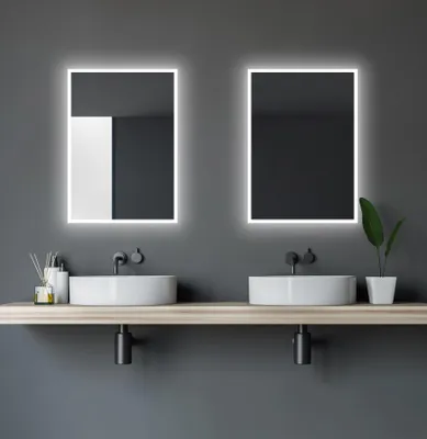 Produktbild von Badspiegel mit Beleuchtung TALOS - Badezimmerspiegel 50 x 70 cm - LED Spiegel mit Lichtumrahmung -  feuchtraumgeeignet durch Aluminiumrahmen