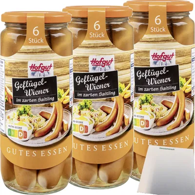 Produktbild von Hofgut Geflügel Wiener im Saitling 3er Pack (3x6/250g Glas) + usy Block
