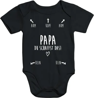 Produktbild von Baby Body Papa du schaffst das kurzarm Babybody Baumwolle Moonworks® schwarz 3-6 Monate