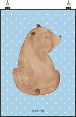 Produktbild von Mr. & Mrs. Panda Poster Bär Schulterblick DIN A3 - Blau Pastell - Geschenk, Motivation, Bären, drucke, Weltansicht, Wandschmuck, wanddeko, Weisheit, wandkunst, Teddy