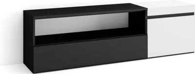 Produktbild von TV-Schrank, Lowboard, 150x35x45cm, Für TV-Geräte bis zu 65", Fernsehtisch, Weiß und Schwarz