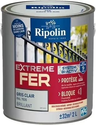 Image de Peinture Fer, RIPOLIN 396709, Gris Clair, Brillant, 2 L