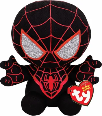 A plush toy of the character Miles Morales from Spider-Man.