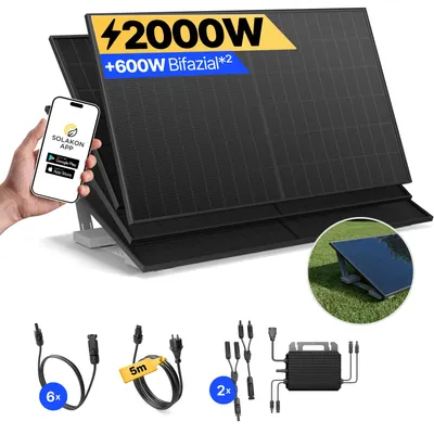 Produktbild von Balkonkraftwerk 2000W Solaranlage mit Garten Halterung Steckerfertig Komplettset Photovoltaik Anlage 800W, Kabellänge: 5m, Solakon - onPower