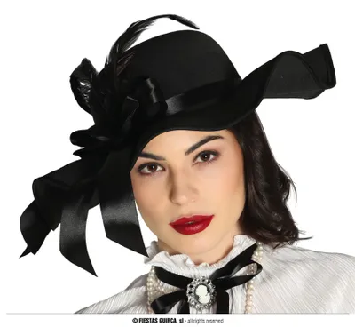 Produktbild von Eleganter Schwarzer Damenhut Feder Schleife, Farbe: Schwarz