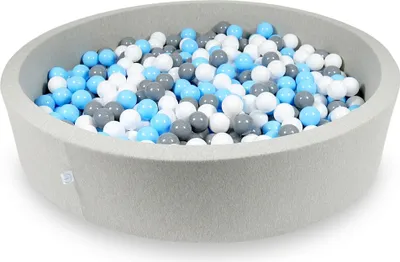 Image de Bassin de séchage 130x30cm gris clair avec 600 balles : bleu clair, blanc, gris