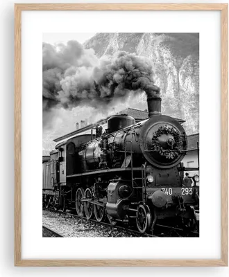 Produktbild von Gerahmtes Poster - Rahmen in heller Eiche - Zug Schwarzweiß Rauch - 40x50 cm - Wand Bild - Wanddeko - Wandbilder - Wandposter - Bilderrahmen - Bilder - Kunstdruck - Wandbild - P2NPA40x50-4315